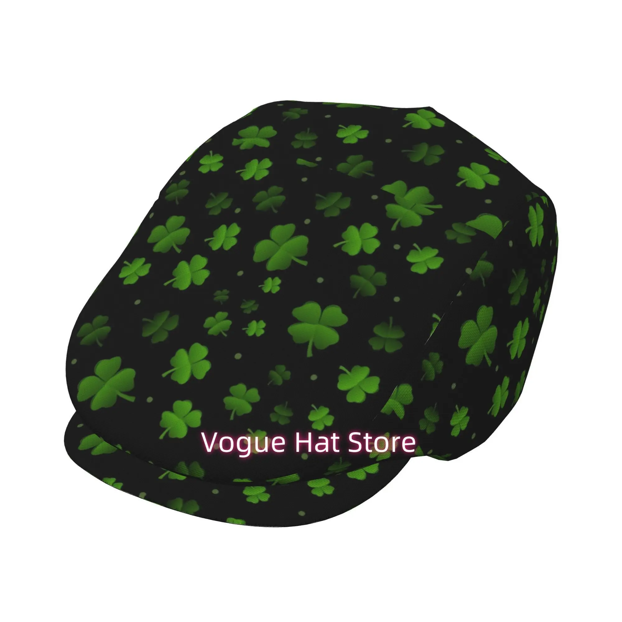 1pc Lucky Clover Shower All-over printed beret,  newsboy cap, unisex, a must-have fashion accessory for outdoor leisure activiti