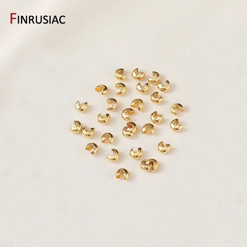 3/4/5mm 14K Gold Plated Brass Open Crimp Beads Covers Crimp End Beads Stopper Spacer Beads For DIY Jewelry Making Supplies