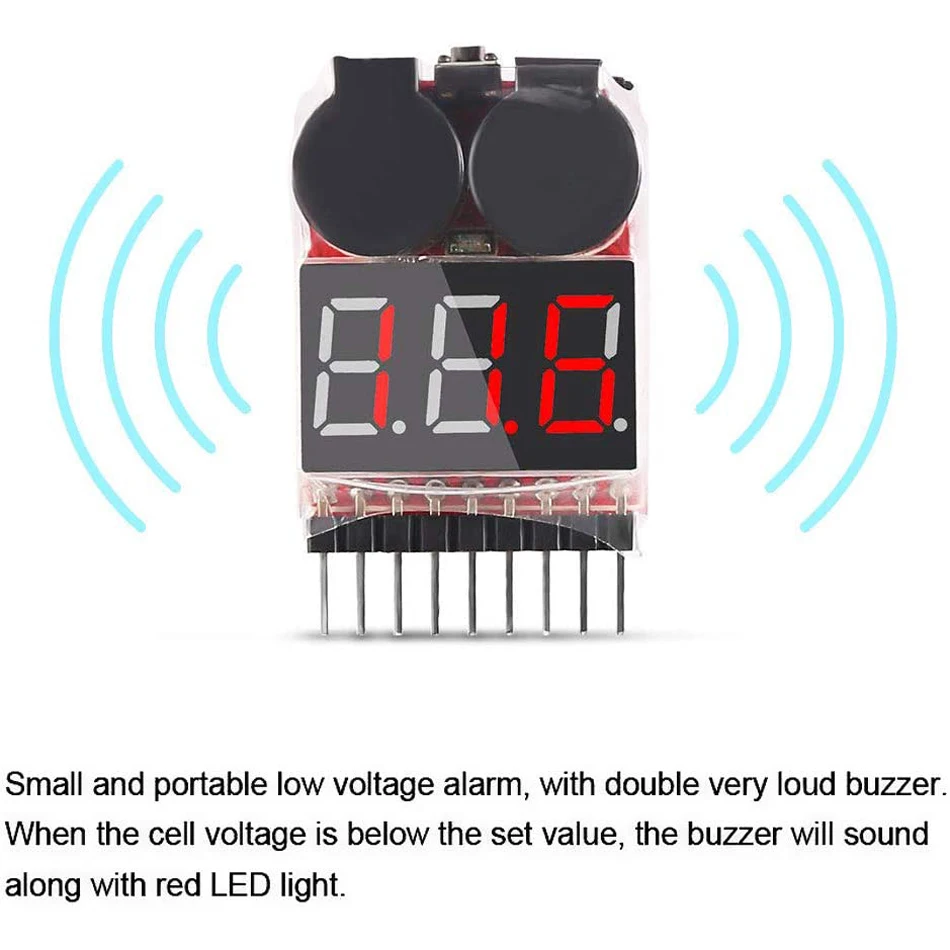 Lipo/Li-Ion/LiMn/Li-Fe Battery Tester BX100 RC 1-8S Low Voltage Buzzer Alarm Sound Warning Checker with LED Indicator