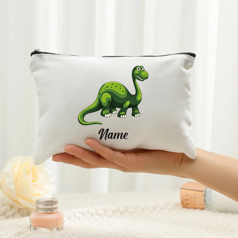 Dinosaur Print Custom Name Wash Bag Zippered and Foldable Makeup Bag Fashion for Women Bags Friend Birthday Gift Travel Bag