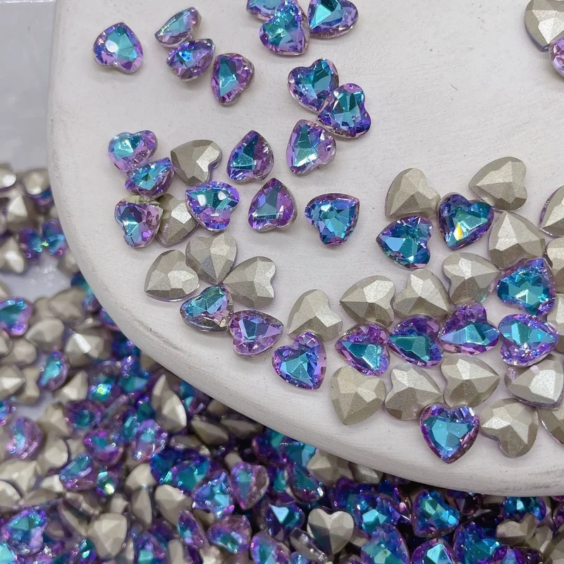 50 stuks hart kristal multi-kleuren nail steentjes super glanzend nagelglas accessoires 8mm hartvormige kwaliteit edelstenen ambachten