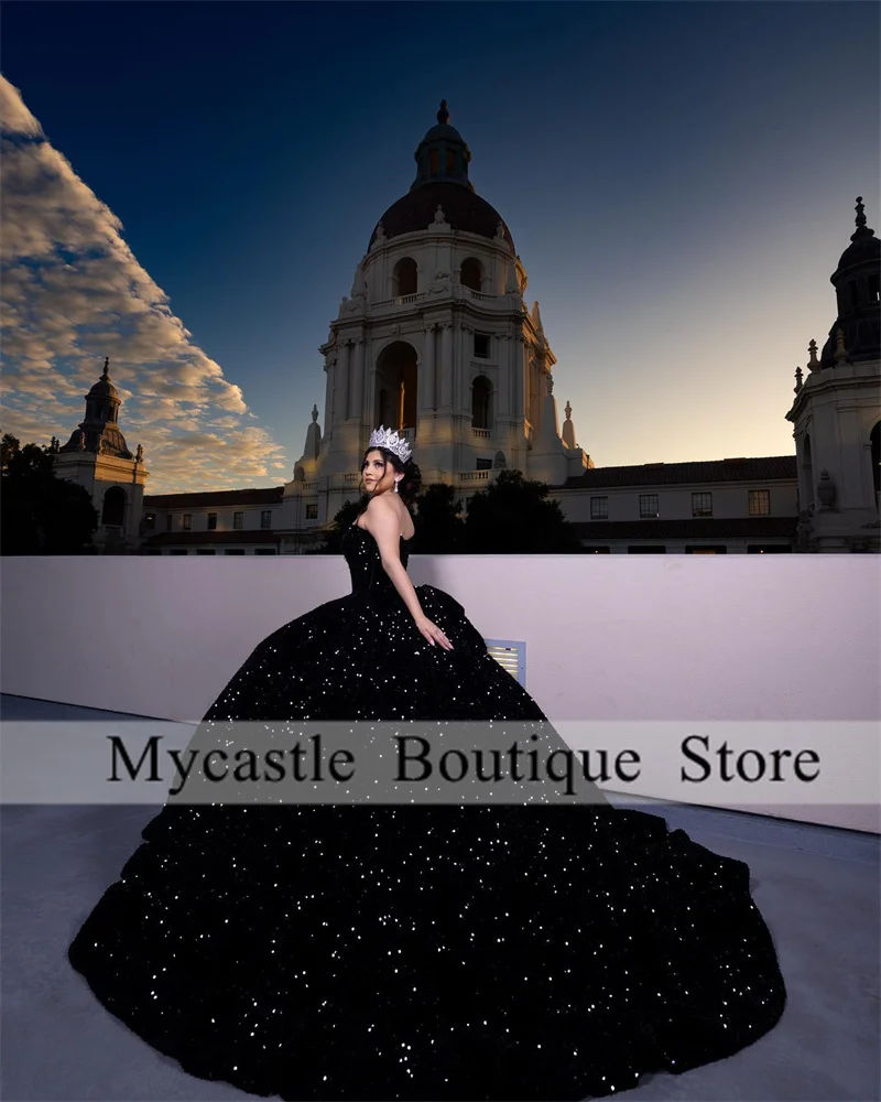 Black Sequin Quinceanera Dresses Ball Gown 2023 Princess Sweet 16 Dresses Lace Up Birthday Prom Gown Luxury vestido de 15 quince