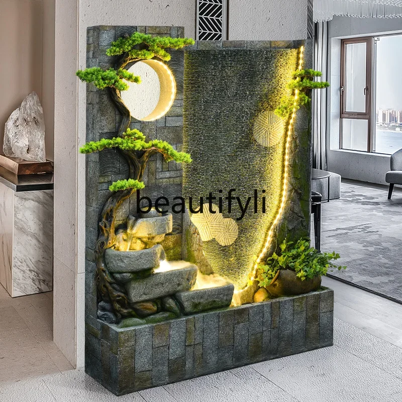 60.Water curtain wall rockery living room landscape circulation water courtyard floor fountain decoration ornament