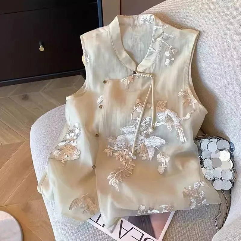 

Heavy Embroidery Stand Collar Svel Vest Summer New Chinese Sle Outerwear National Sle Bal Tank Top M Jaet