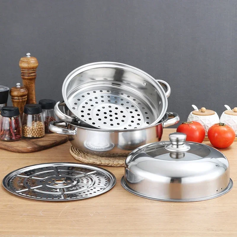 New 304 Stainless Steel Steamer 2/3 Layer Thicken Steamer Pot Soup Boiler Hot Pot Kitchen Cookware Factory Wholesale Hot