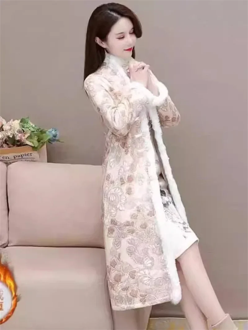 

Женское шерстяное пальто Qipao, шерстяное пальто в старинном ретро-стиле, Приталенный топ в Корейском стиле для осени и зимы, 2024