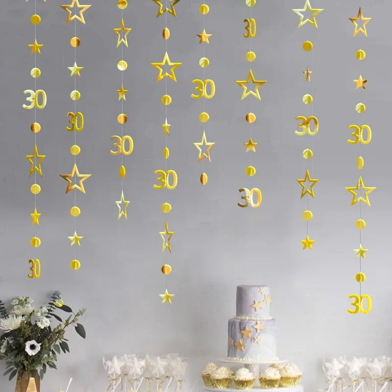 Guirnalda de cumpleaños de 30 años, cartel de Estrella de oro rosa, decoración de fiesta de feliz 30 cumpleaños, Recuerdo de niña