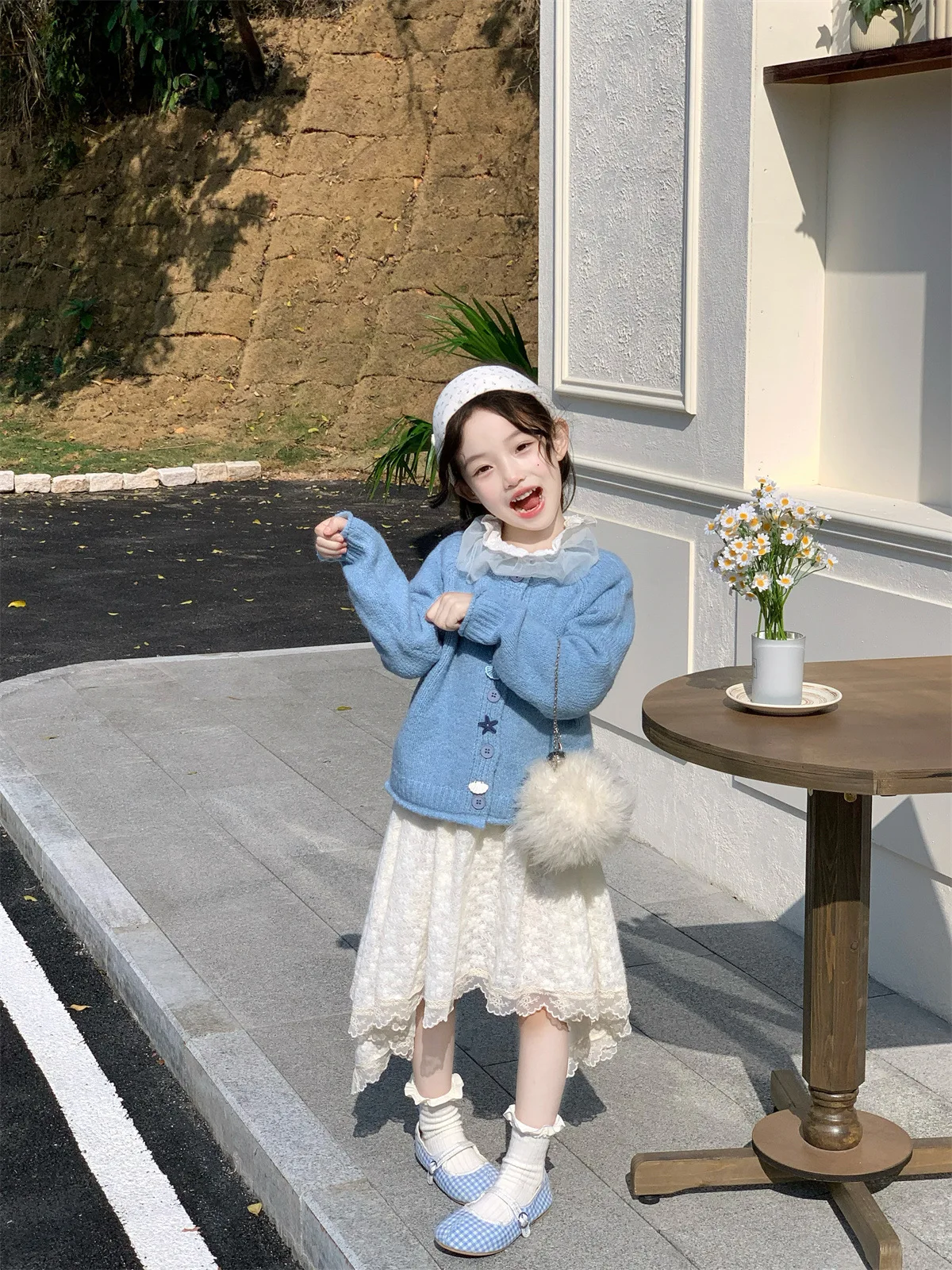 Bild 6: Mädchen Pullover 2026 Frühjahr Neue Mädchen Elegante Prinzessin Strickjacke Spitze Unten Hemd Spitze Halb Rock