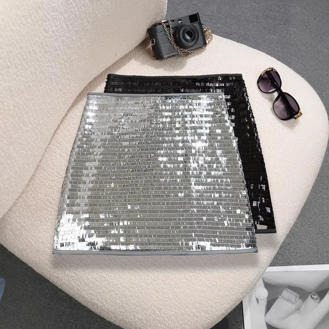 

2026 New Sequined Hip Skirt Anti-light Flash High Waist A Word Short Skirt Women