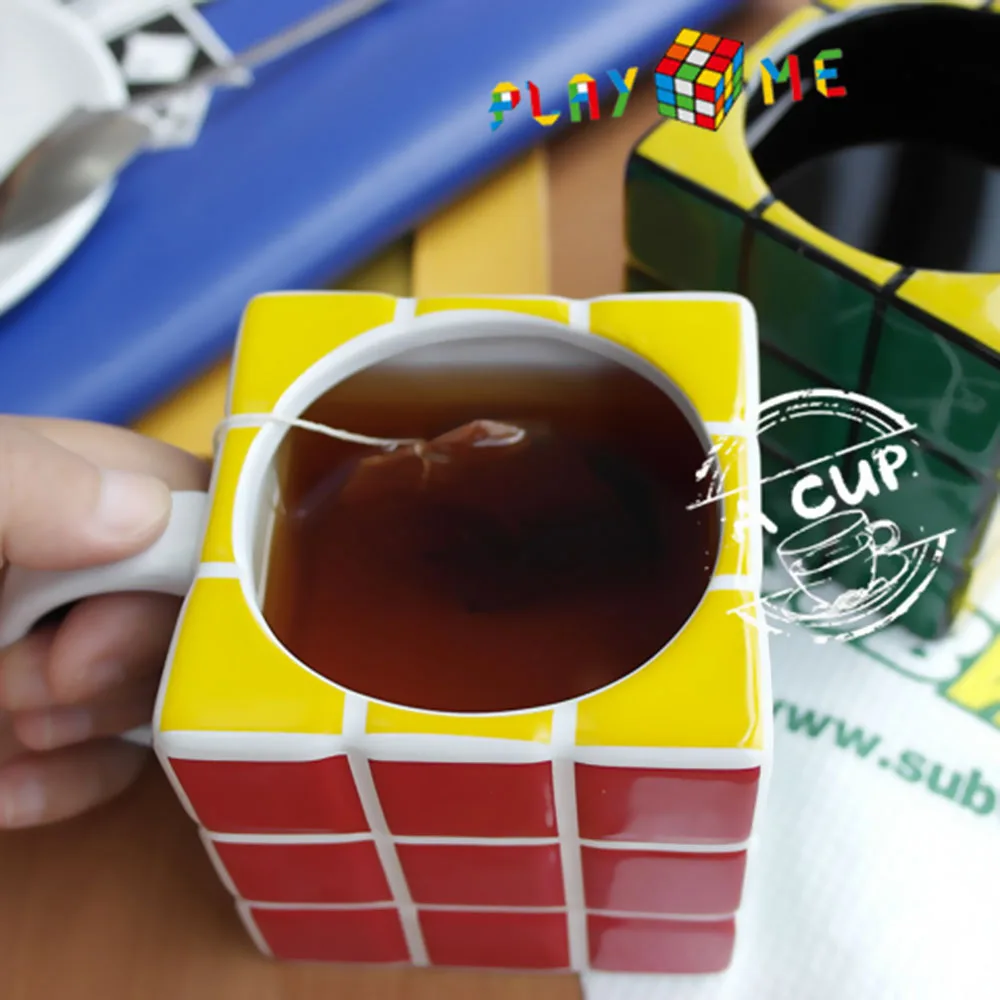 Creative and Fun Rubik's Cube Shaped Ceramic Mug, Unisex Trendy Coffee and Tea Cup with Ins Style Design