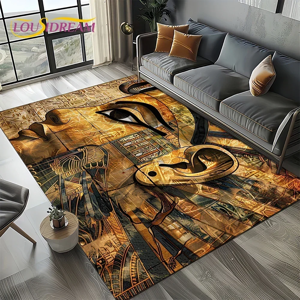 Wall Painting 2025 Ancient Egypt Hieroglyphic Mythology Carpet Rug for Living Room Bedroom Sofa Decoration,Non-slip Floor Mat