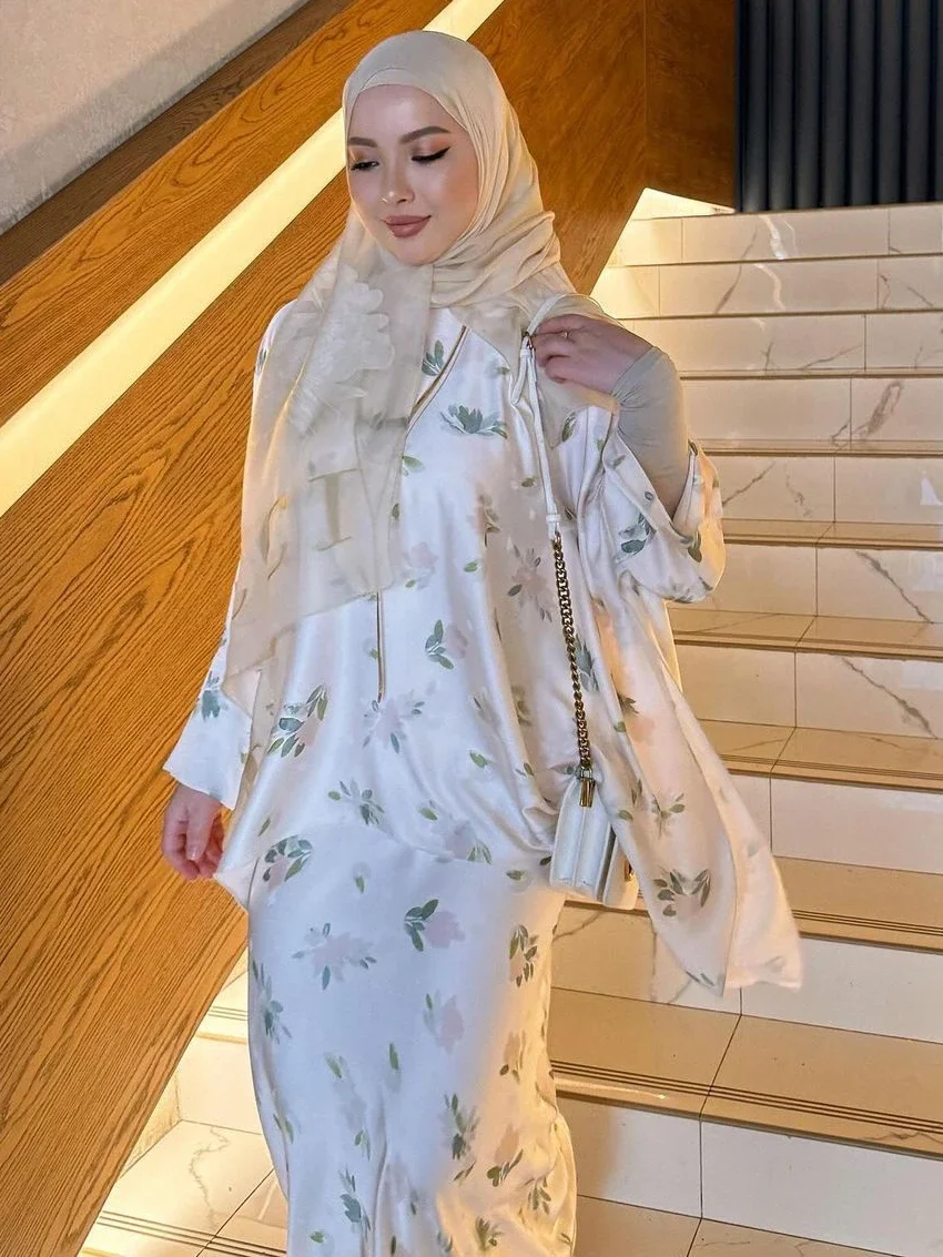 Muslim Women Two Piece Set Jalabiya Shirt Skirt Suit Party Ramadan Morocco Dubai Kaftan Islam Vestidos Abayas Print Dress Suits