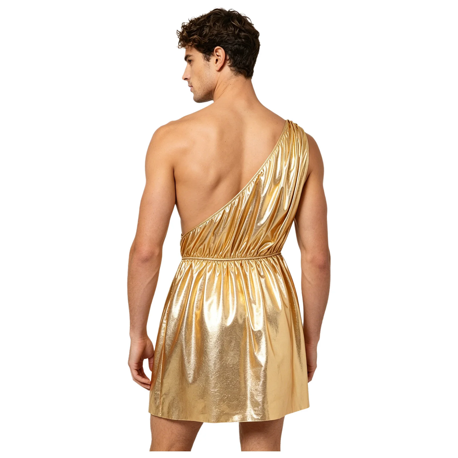 Fotografia 5: Fantasia Masculina Toga Grega Romana de Um Ombro Só, Metálica Brilhante, Túnica de Cosplay de Mitologia Antiga para Festa Temática de Halloween