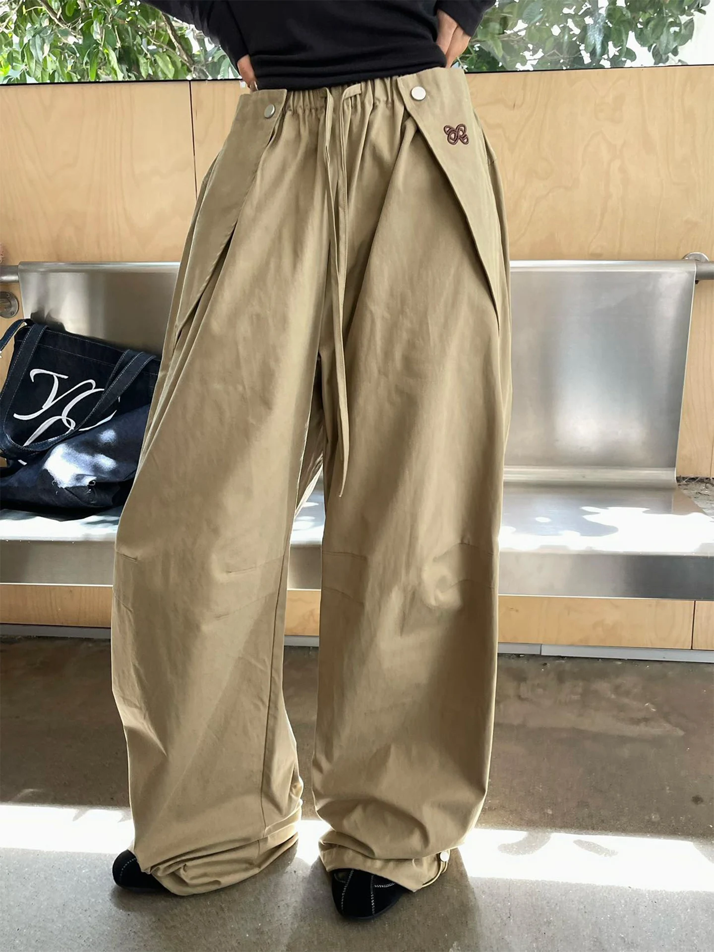 

Comfortable Breathable Embroidered Design Wide Leg Pants Casual Trousers for Women Versatile Sli Autumn Collection