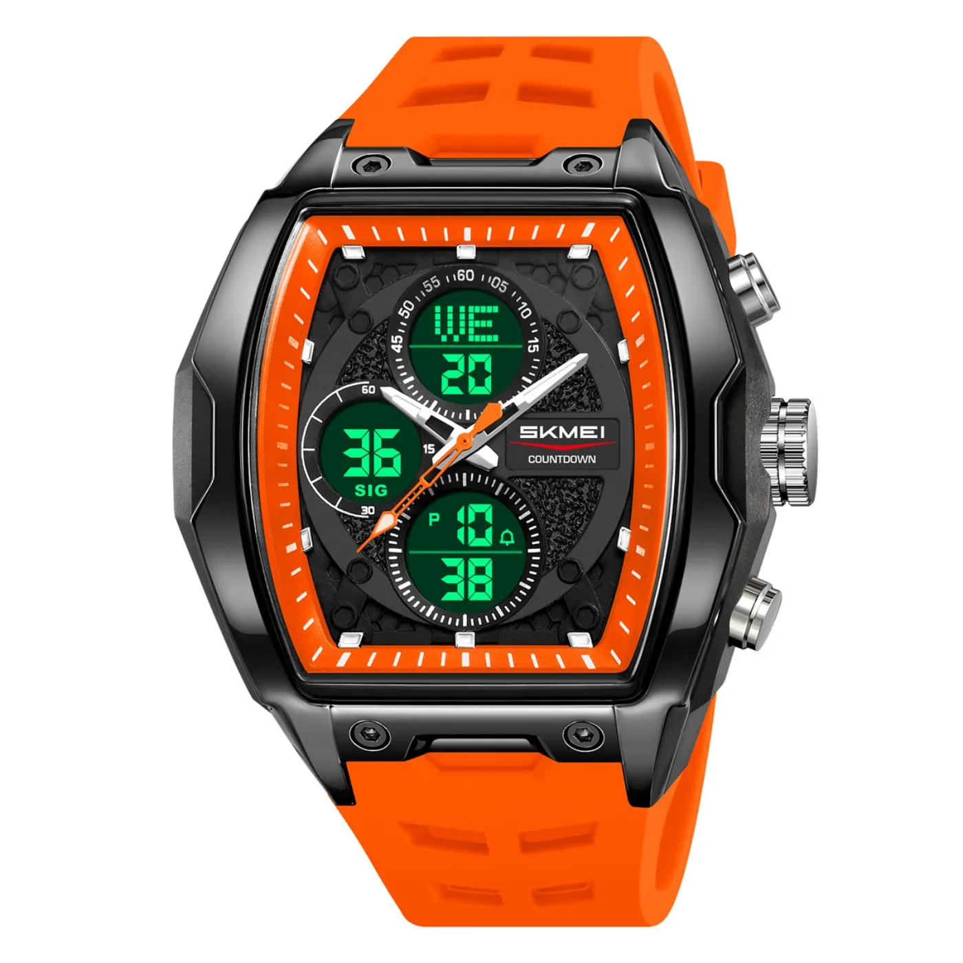 2601 Wristwatch Digital Electric Watch 2 Time 50M Waterproof Chronograph Alarm Date Week LED Light Display 12/24Hrs Clock view 5