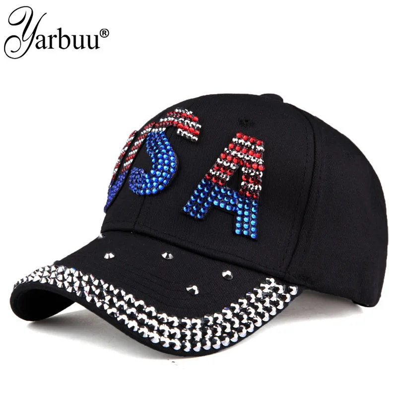 

[YARBUU] New Fashion Four Seasons Baseball Cap For Women USA Rhinestone Gorras Hombre Sun Protection Casquette Hats Adjustable