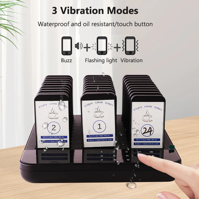 New Wireless Restaurant Pager System Waterproof Queue Paging Calling System 500M 30 Buzzers for Coffee Shop Fast Food Court