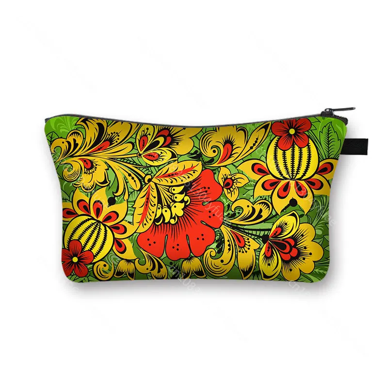 African Woman Print Cosmetic Bag  Ladies Makeup Bags Khokhloma Art Girls Cosmetic Case Portable Lipstick Storage Bags for Travel