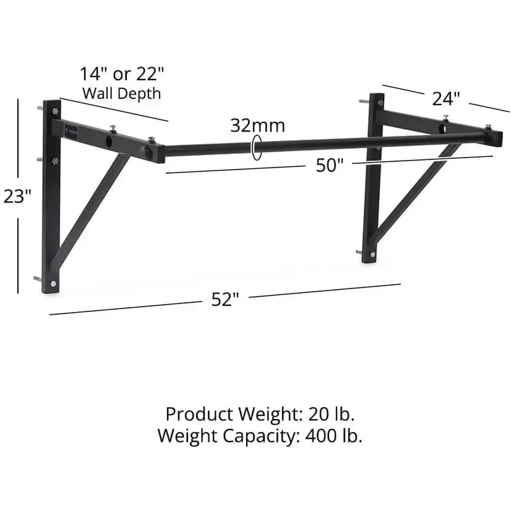 52-Inch Adjustable Depth Wall-Mounted Pull-Up Bar, 14-22 Inches from Wall, 400 LB Capacity, Home/Garage Gym Workout Station