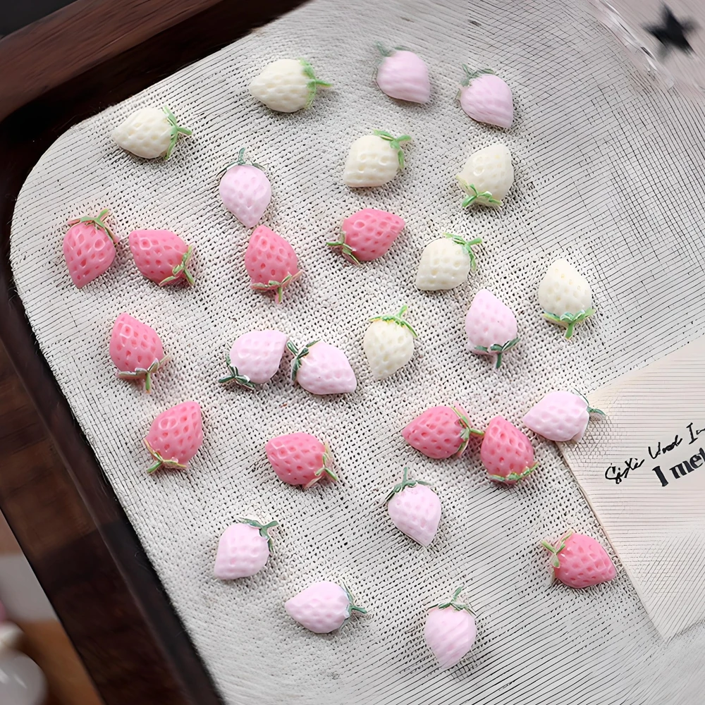 

30PCS 3D Acrylic Fruit Pink Nail Art Strawberry Charms Parts Kawaii Accessories For Nails Decoration Manicure Supplies Material