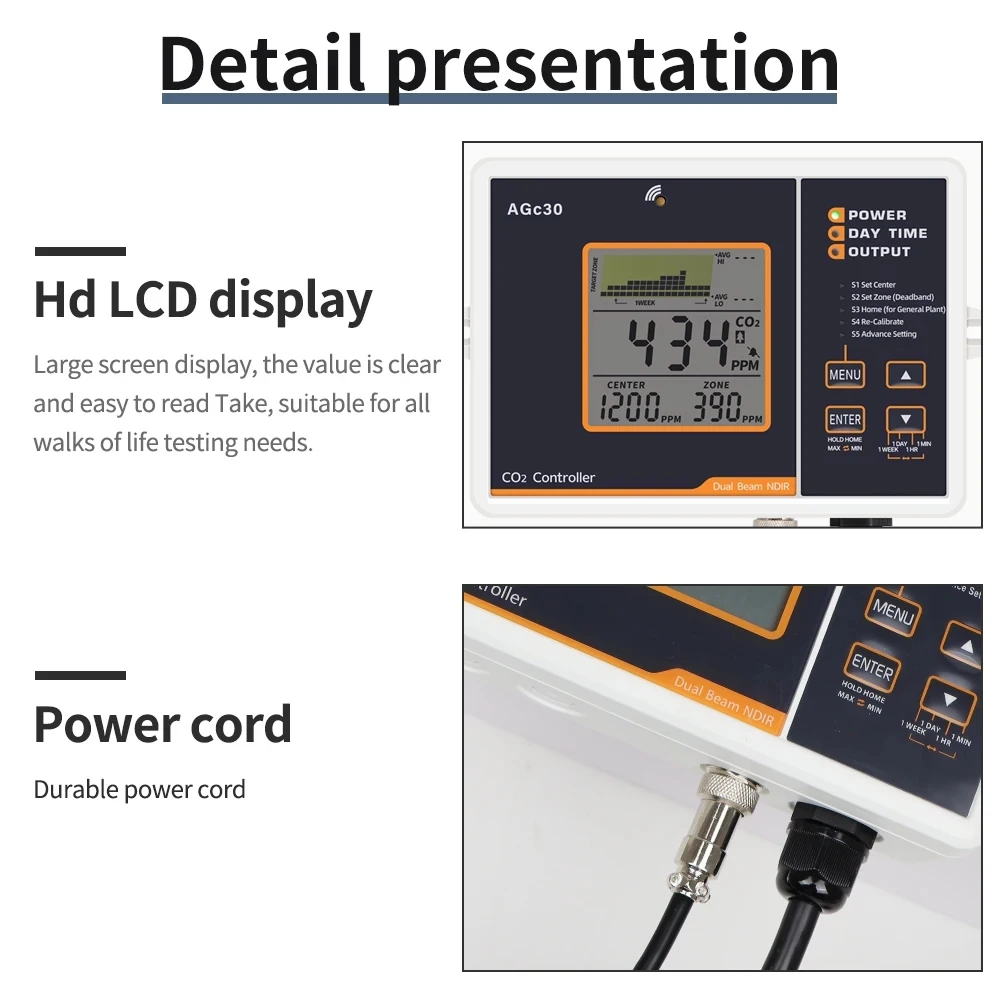 Monitor y controlador de dióxido de carbono AGc30, doble canal, Ndir, día, noche, Sensor de Co2, medidor de Co2 para granja