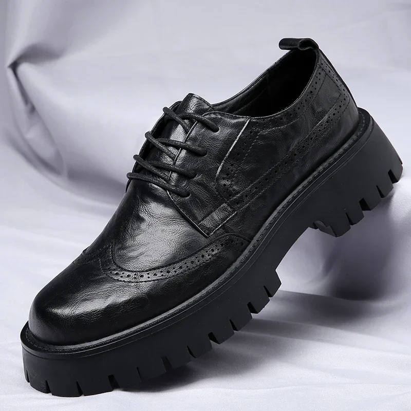 Platform Mens Luxury Casual Brogues Leather High-quality Leisure Tooling Shoes Comfortable Inside Handmade Trend Fashion Shoes