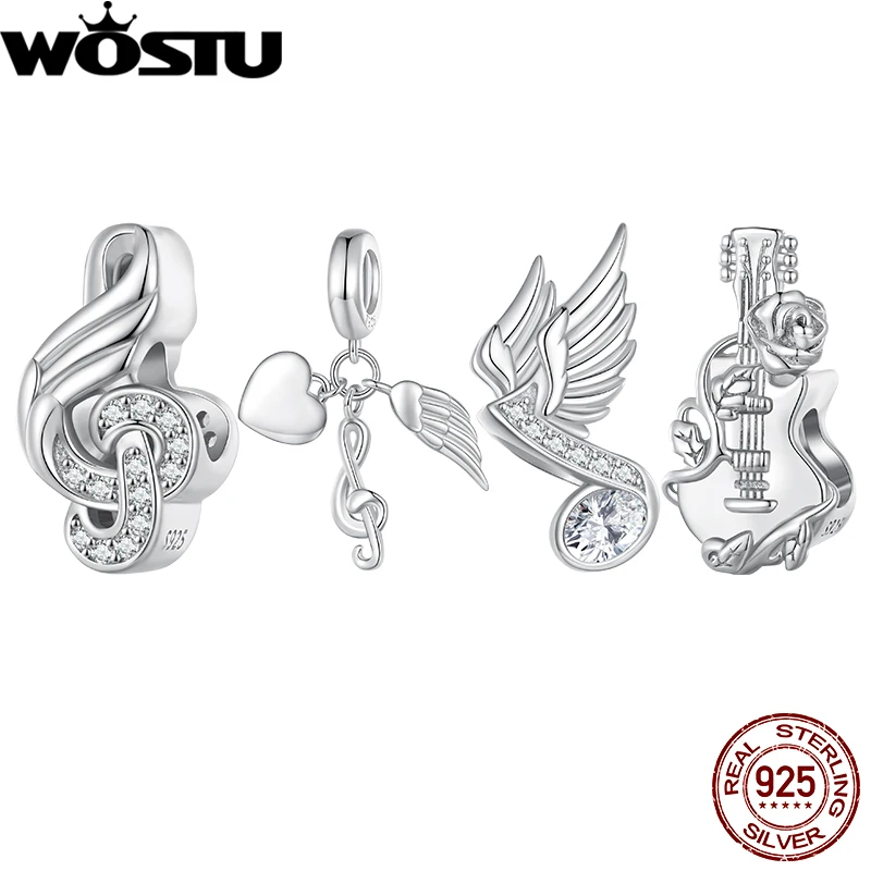 

WOSTU 925 Sterling Silver Musical Note Charms Guitar Hanging Bead for Women Fit Original Bracelet DIY Jewelry Musician Band Gift