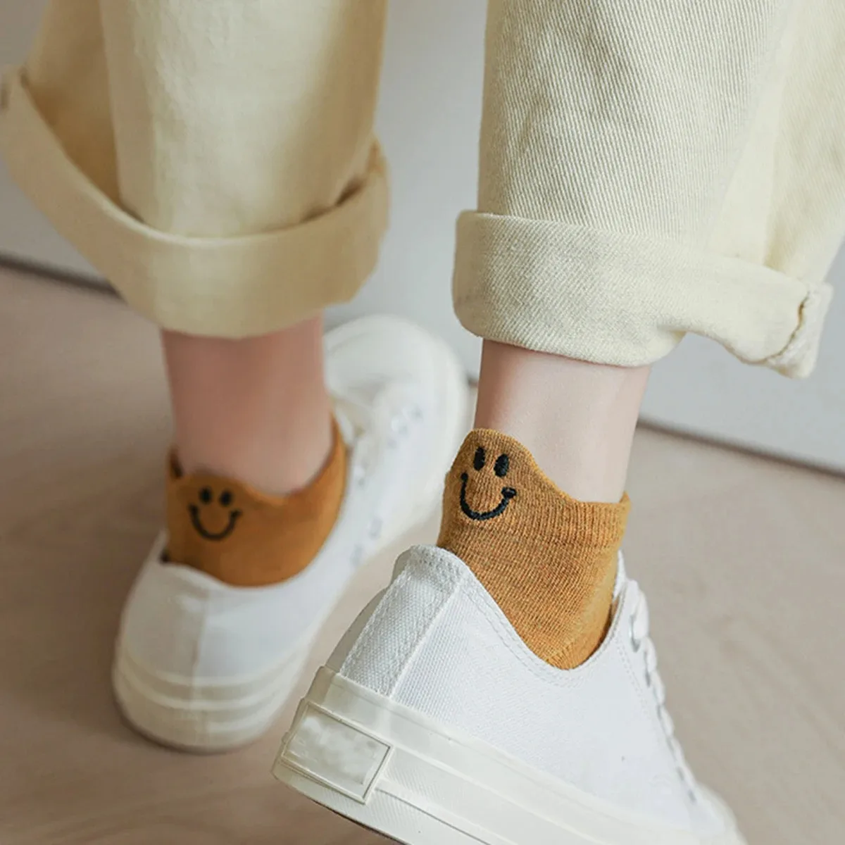 10 Pairs Kawaii Short Socks For Women Spring Summer Lovely Heel Embroidered Smiling Face Female Cotton Personality Ankle Socks image 3