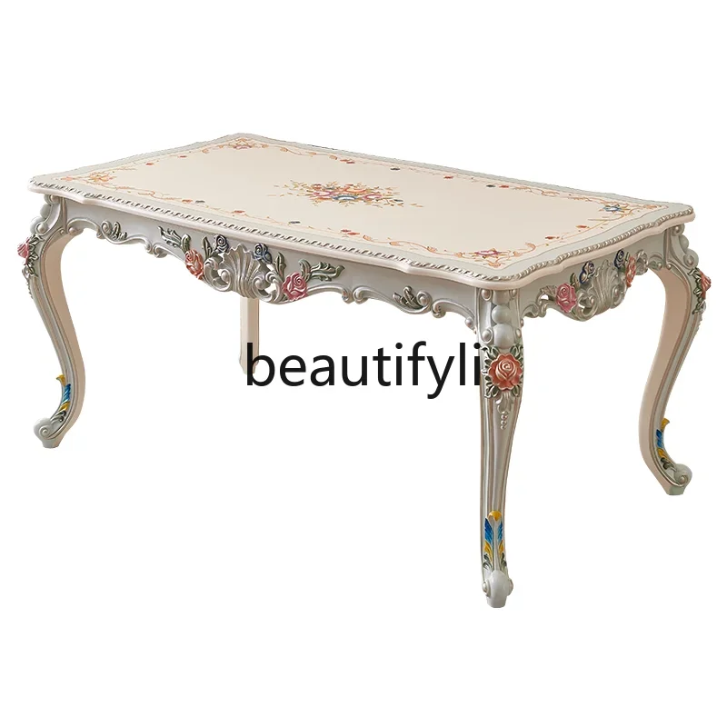 

Rectangle painted rose French home restaurant high-end dining table 6 people dining table chair set0420