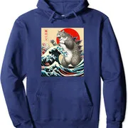 Polarshe-Sudadera de cuello redondo para hombre y mujer, prenda Unisex de arte cómic japonés, Regalos divertidos de gato Catzilla