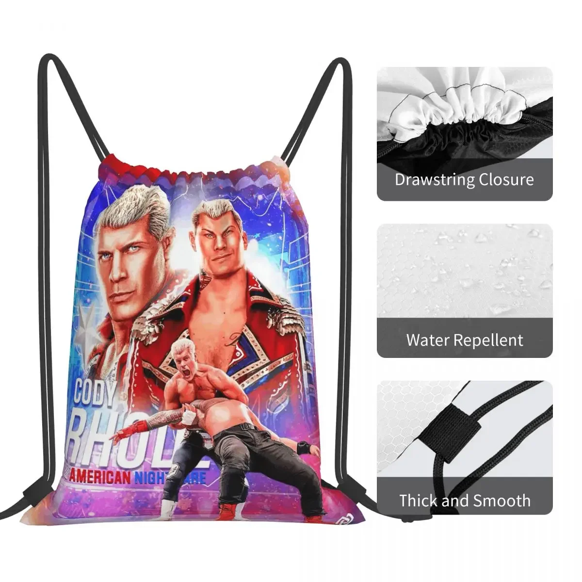 In The Ring Cody Rhodes American Nightmare Backpacks Fashion Drawstring Bundle Pocket Sports Bag Book Bags For Travel School