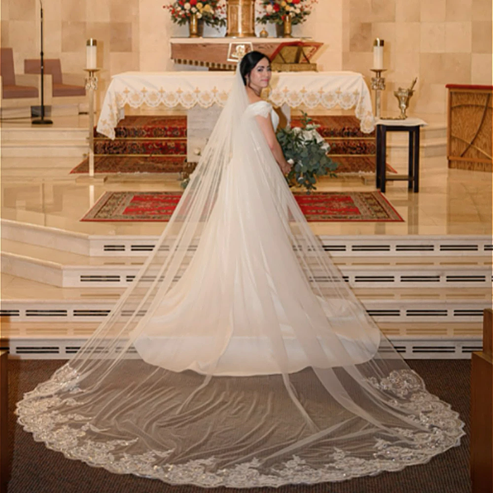 Long Cathedral Mantilla Bridal Veil 1 Tier Wedding Veil with Comb Wedding Accessories for Bride Unveiling Elegance Veil VP82