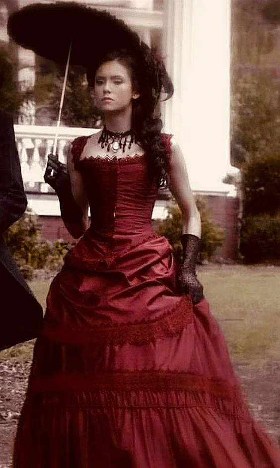 Burgundy Victorian Prom Dress Straps Long  Historical Evening Gown 2024 Corset Steampunk Vintage Special Occasion Dress