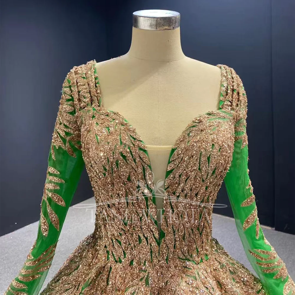 

Роскошное зеленое вечернее платье с пайетками 2026 года, с длинными рукавами, вырезом «сердечко», шнуровкой на спине, для особых случаев, с возможностью индивидуального пошива, женская мода