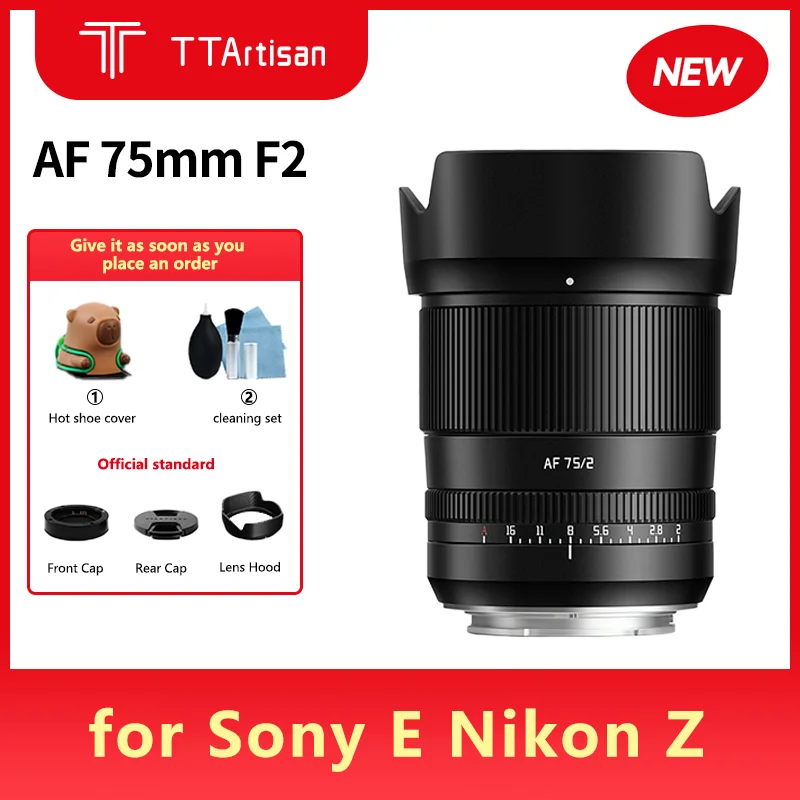 TTArtisan AF 75 مللي متر F2 إطار كامل ضبط تلقائي للصورة دائرة كبيرة عدسات تركيز ثابتة لسوني FE A6400 A7RIII ZVE-10 نيكون Z Z5 جبل