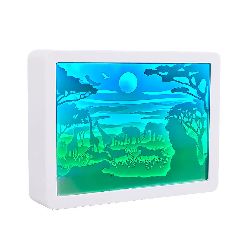 

African Savannah Baby Night Light Diy Paper Cut Shadow Box Anime Light Box 3D Led Strip Lights Table Lamp Room Decor Kids Gift