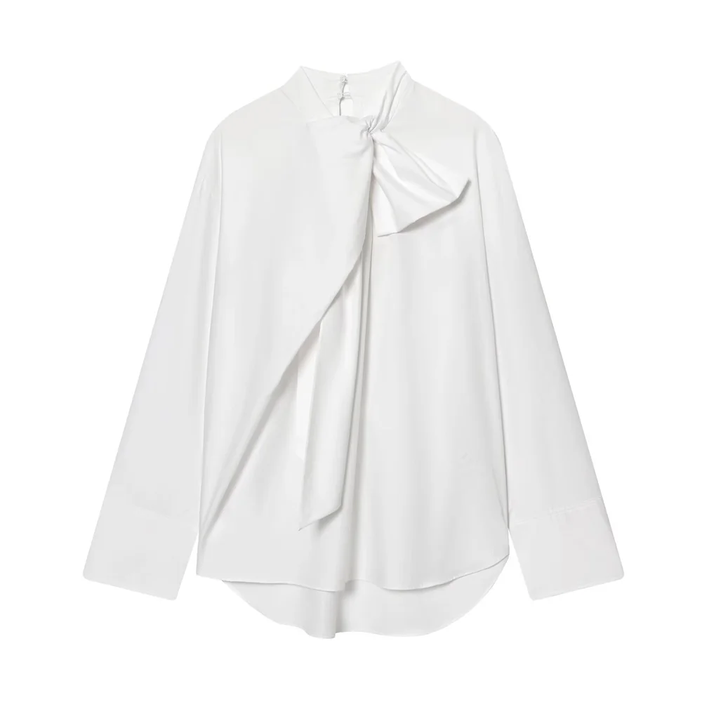 

2026 new women's clothing sweet French simple fashion versatile bow decoration long sleeved shirt
