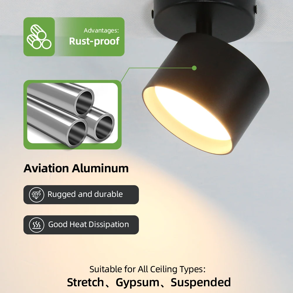 

350° Rotatable Spotlight Replaceable GX53 Bulb Ceiling Downlight 3 Color Ceiling Light for Living Room Kitchen Bedroom SpotLight