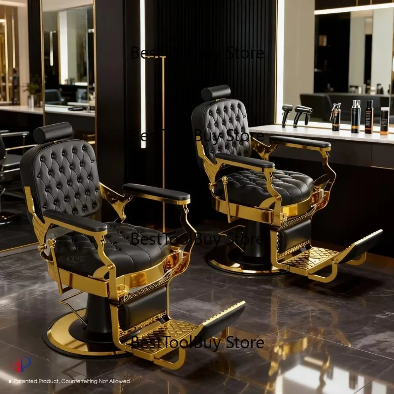 Wholesale Antique Retro Barber Chair Black Gold Tufted Leather Hydraulic Pump Shaving Salon Chair for Men