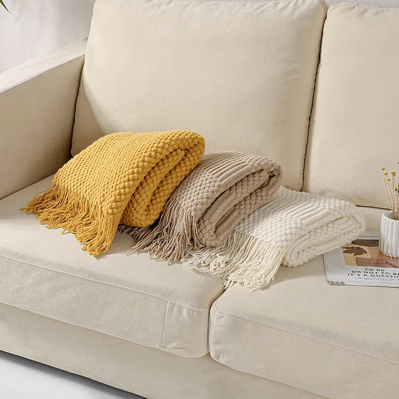 Knitted Blanket with Tassels Chunky Vintage Luxury Farmhouse Throw Bedspread Oversized Blanket Cover Manta Para Sofa