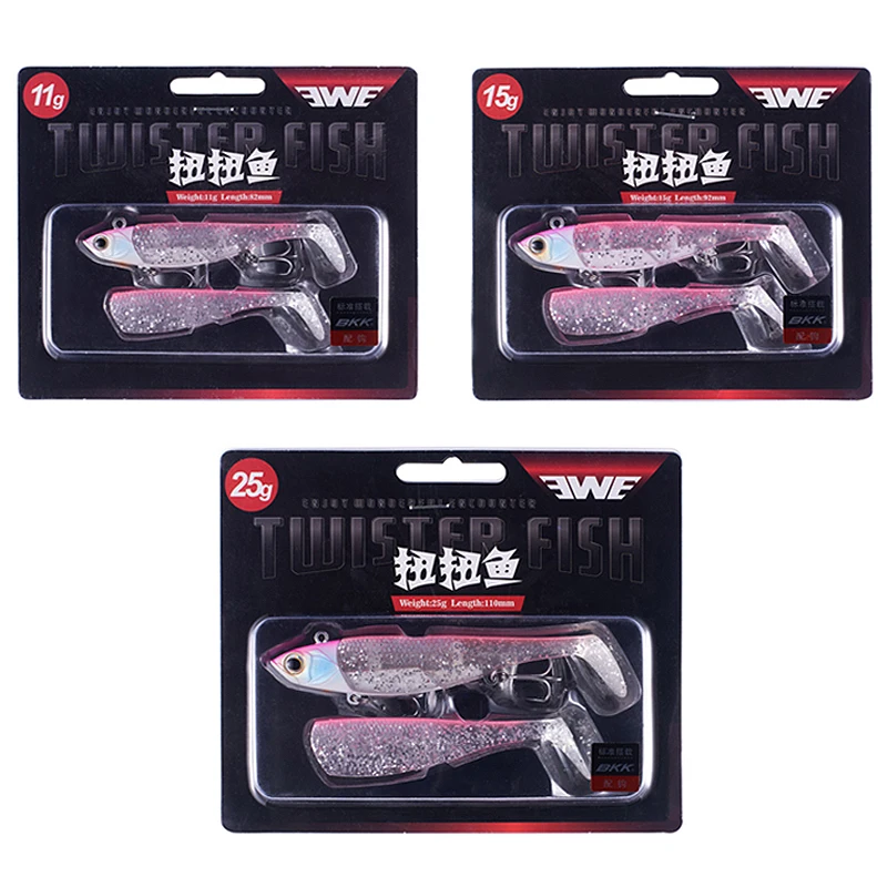 طعوم صيد لينة بذيل إيف نيويو ، رأس سمك من سبائك الزنك ، هزازة صناعية ، طُعم ، 11 جم ، 15 جم ، 25 جم ، 82 باس ، 92 ، وهمية #4