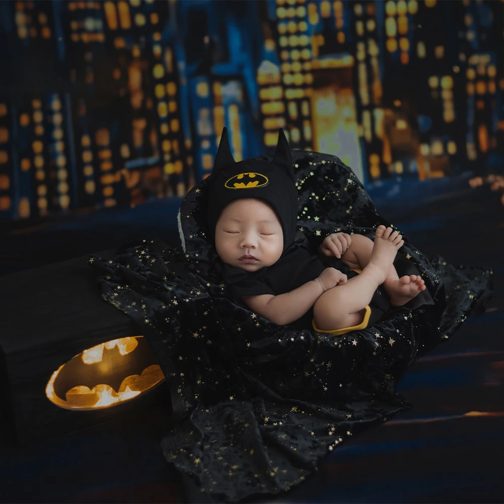 Newborn Photography Outfit Clothes+Hat+Capes Cool Baby Boy Movie Cosplay Costumes Set Studio Star Black Background Blanket Props