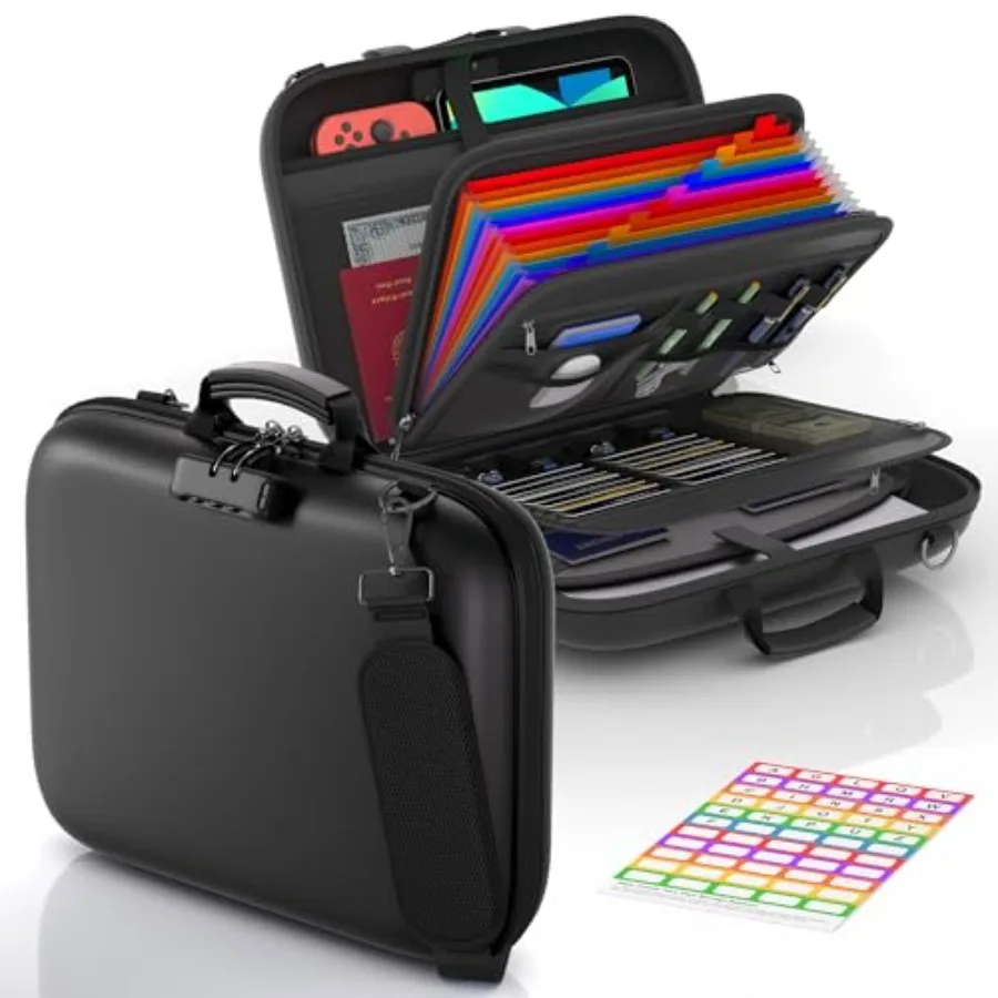 

Огнестойкий короб для документов с замком и плечевым ремнем, жесткий огнестойкий органайзер для файлов с 13 карманами, папка-аккордеон для документов.