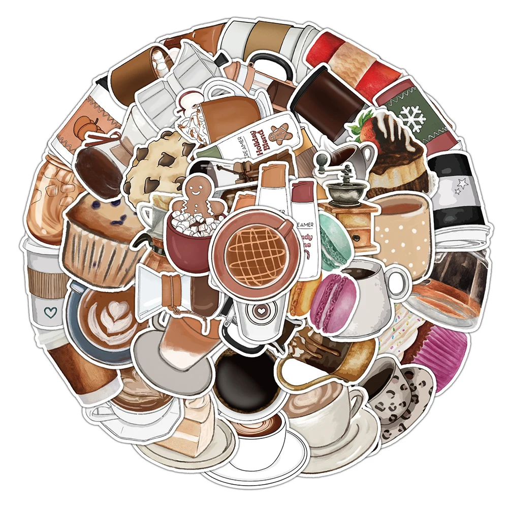 10/30/50pcs Coffee Drink Graffiti Stickers Vintage Cartoon Decals DIY Stationery Fridge Suitcase Aesthetic Waterproof Sticker