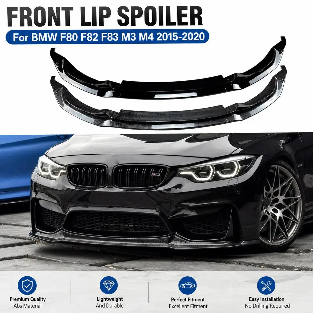 Front Lip Spoiler For BMW F80 F82 F83 M3 M4 2015-2020 Gloss Black Front Bumper Lip Splitters Flaps Car Modification Accessories