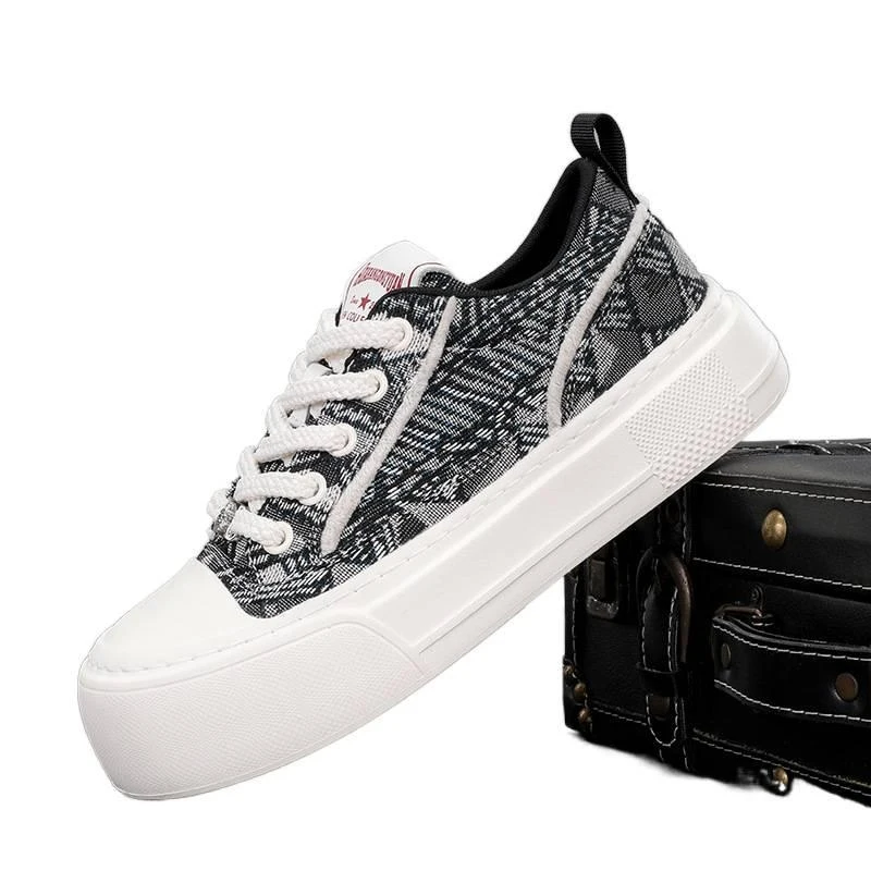

New Spring Men's Shoes Chinese Style Breathable Plaid Lace-up Low-top Men's Casual Canvas Shoes