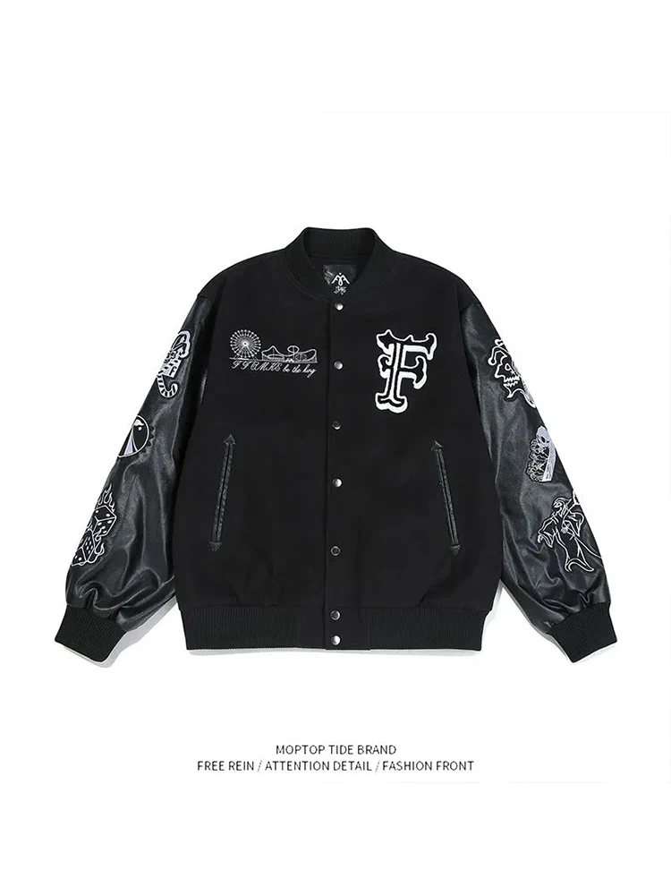 Loose Unisex Skeleton Baseball Jacket Hip Hop Style Spring 2024 Fashion Outerwear Polyester Fabric Youth Culture