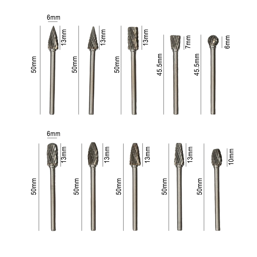 

Grinding Head Rotary Burr Drill Bits 1/4 Inch Head 1/8 Inch Handle Double Cut Head Tungsten Steel Solid Carbide