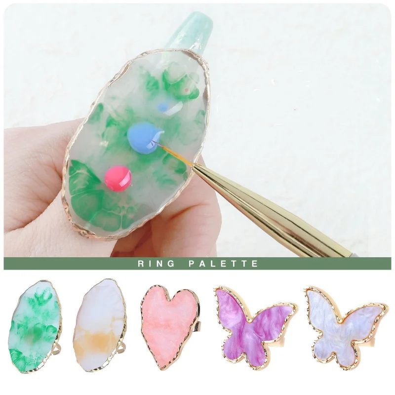 Halo Dyed Amber Resin Ring Color Palette For UV LED Polish Gel Mixing Butterfly Heart Shape Nail Gel Showing Shelf Manicure Tool