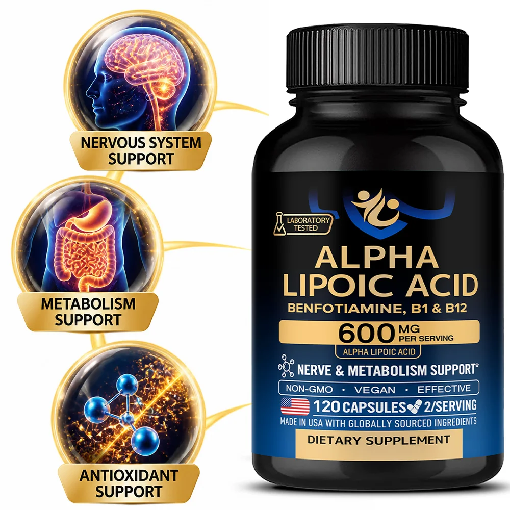 Alpha Lipoic Acid 600mg with B1 & B12, ALA powerful Antioxidant Supplement, Nerve, Energy & Metabolism Support, NON-GMO